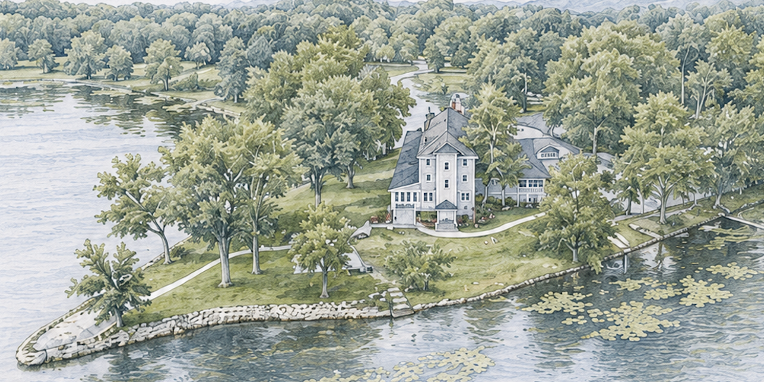 Watercolor of North Shore House on the lake